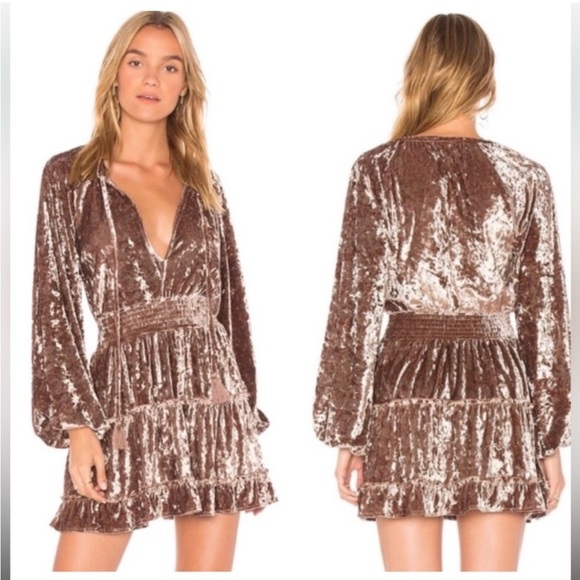 Tularosa x Revolve Delany Dress in Crushed Velvet Quicksand - Picture 1 of 8